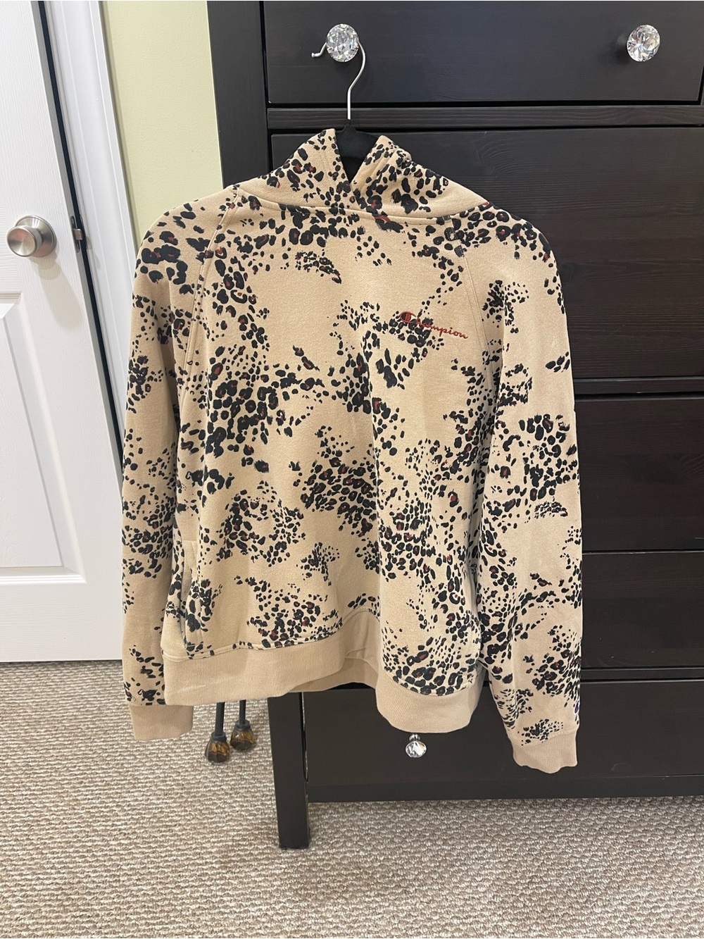 Champion Beige Leopard-Print Pullover Sweatshirt